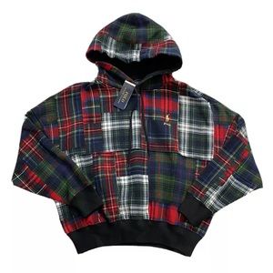 Polo by Ralph Lauren Plaid Patchwork Hoodie in Red Green Navy